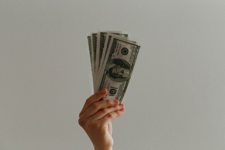 a hand holding up dollars 